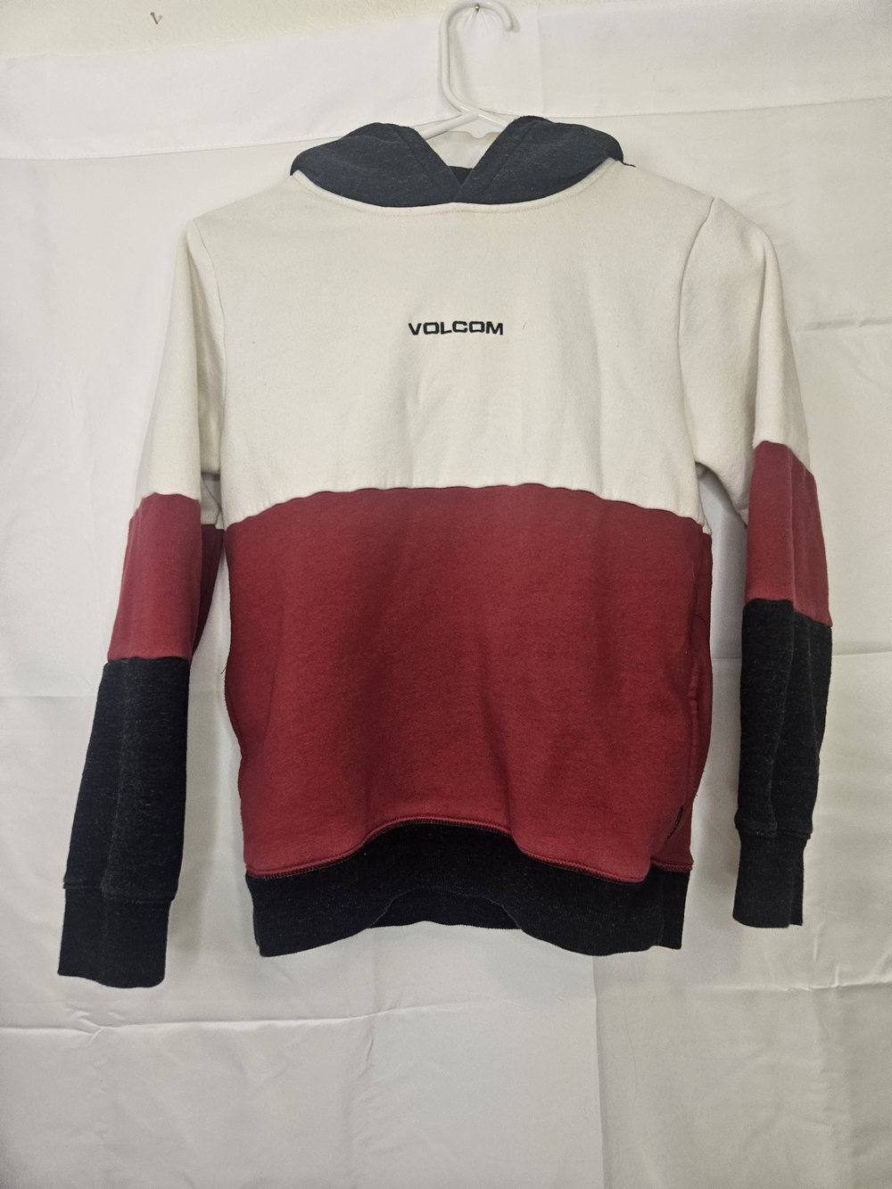 Volcom Boy's Colorblock Pullover Hoodie in White, Red, and Black Casual Relaxed